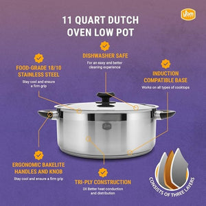 YD11 Stainless Steel Dutch Oven with Lid 11 Quart