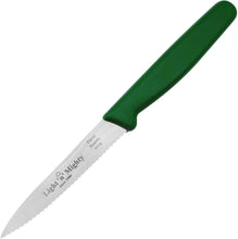 Load image into Gallery viewer, 3-PC Paring Knife set. Red, Green, Blue Dairy Meat Parve. Serrated point.
