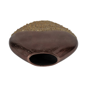 19048-02 Metal, 12" Ridged Round Vase, Black/gold