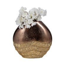 Load image into Gallery viewer, 19048-02 Metal, 12&quot; Ridged Round Vase, Black/gold
