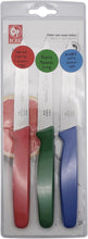 Load image into Gallery viewer, 3-PC Paring knife set, Red, Green, Blue, Dairy, Meat, Parve, Straight point tip.
