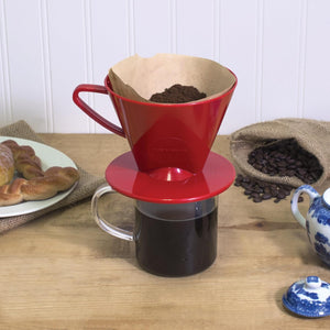 Fino Pour-Over Coffee Brewing Filter Cone, Number 2-Size, Red, Brews 2 to 6-Cups