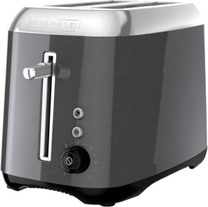 Black & Decker 2-Slice Toaster with Extra Wide Slot Push-Button Functions, Shade Selector and Swing-Down Crumb Tray, Black/Stainless Steel