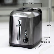 Load image into Gallery viewer, Black &amp; Decker 2-Slice Toaster with Extra Wide Slot Push-Button Functions, Shade Selector and Swing-Down Crumb Tray, Black/Stainless Steel
