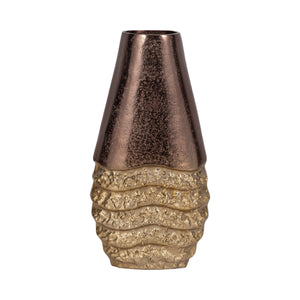 19050-01 Metal, 13" Ridged Tall Vase, Black/gold