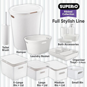 35 L Ribbed Laundry Basket, White
