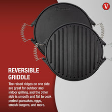 Load image into Gallery viewer, VICTORIA 12.5â€ Reversible Cast Iron Round Griddle with Removable Cool-Touch Handles
