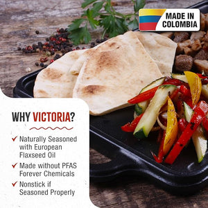 VICTORIA Rectangular Cast Iron Reversible Seasoned Griddle 12.5â€ x 7.5â€