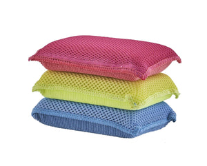 3 Pack Microfiber Dish Sponge Red Blue & Yellow