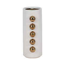 Load image into Gallery viewer, 19076-03 Cer, 10&quot; Vase W/ Side Knobs, White/gold
