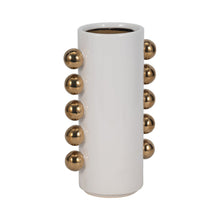 Load image into Gallery viewer, 19076-03 Cer, 10&quot; Vase W/ Side Knobs, White/gold
