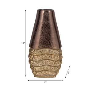 19050-01 Metal, 13" Ridged Tall Vase, Black/gold
