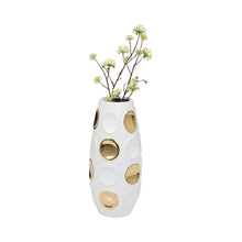 Load image into Gallery viewer, 18376-07 Stoneware, 13&quot; Circle Embossed Vase, White/gold
