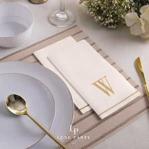 14 PK White and Gold Guest Paper Napkins - Letter Y