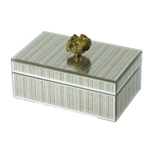 17646 GLASS, 8X5" JEWELRY BOX, STONE TOP, GOLD
