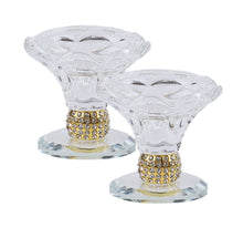 Load image into Gallery viewer, 240331 Set of 2 Crystal Candle Holders with Gold Metal 2.5&quot;H
