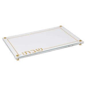 J-CBL-WHT/GD Embroidered Leatherette Lucite and Glass Top Challah Board