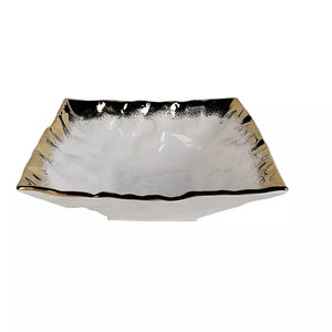 WPB3943 White Porcelain Square Salad Bowl with Gold Edge 11"
