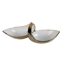 Load image into Gallery viewer, WPR3944 White Porcelain Double Snack Bowl with Gold
