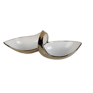 WPR3944 White Porcelain Double Snack Bowl with Gold