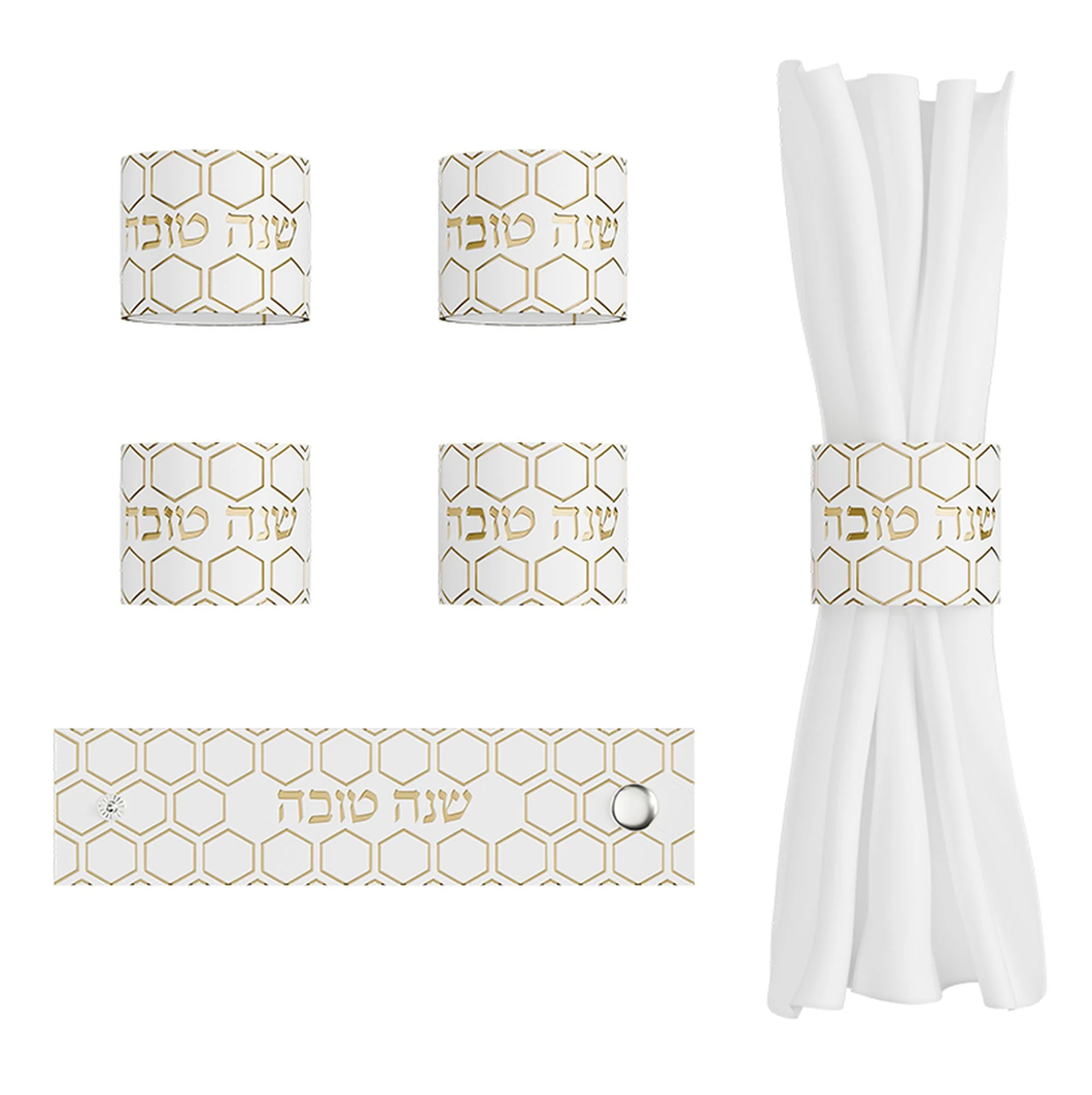 NWLHC01G Honeycomb Rosh Hashanah Napkin Rings - Gold