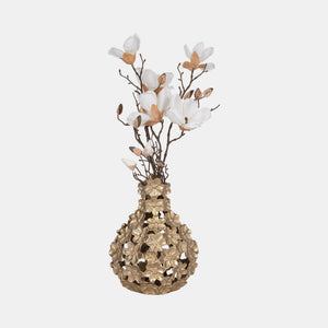 19070-01 Metal, 12" Cut-out Flower Vase, Champagne