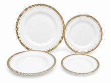 Load image into Gallery viewer, TAJ Designs Golden Check Dinnerware Service For 4

