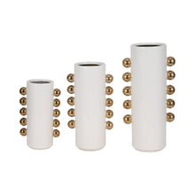 Load image into Gallery viewer, 19076-03 Cer, 10&quot; Vase W/ Side Knobs, White/gold
