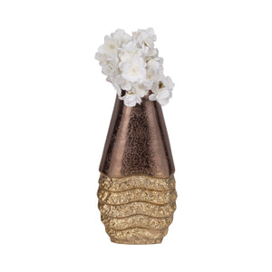 19050-01 Metal, 13" Ridged Tall Vase, Black/gold