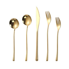 Load image into Gallery viewer, FSLM-2129-GS TAJ Dropplet Gold Shiny Flatware Service For 4 Dishwasher Safe
