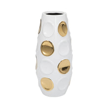 Load image into Gallery viewer, 18376-07 Stoneware, 13&quot; Circle Embossed Vase, White/gold
