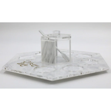 Load image into Gallery viewer, HD30 Simonim Tray With Hexagone Honey Dish on Lazy Susan - Marble

