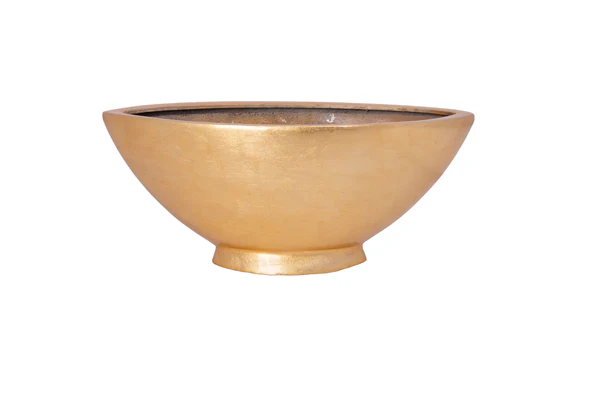 19913 Polystone Gold leaf Planter Boat Shape Planter with Base Finish Gold..13.50