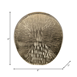 17755-01 Metal, 8" Etched Oval Vase, Champagne