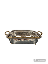 Load image into Gallery viewer, TAJ Designs 8 Inch Square Hammered Pan Holder With Gold Accent
