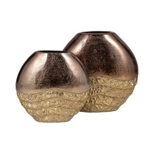 Load image into Gallery viewer, 19048-02 Metal, 12&quot; Ridged Round Vase, Black/gold
