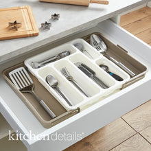 Load image into Gallery viewer, Extentable Cutlery Tray Organizer - White w. Taupe
