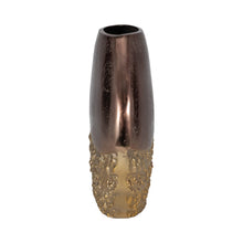 Load image into Gallery viewer, 19048-02 Metal, 12&quot; Ridged Round Vase, Black/gold
