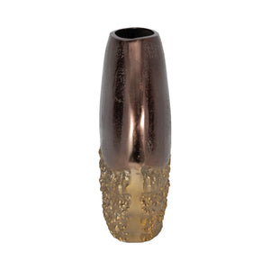 19048-02 Metal, 12" Ridged Round Vase, Black/gold