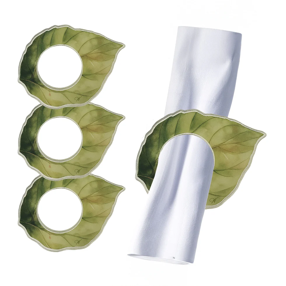 NR-LE Green Leaf Napkin Rings Set Of 4