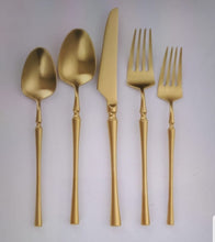 Load image into Gallery viewer, TAJ-FW-105 TAJ Crown Matt Gold Flatware Service For 4 Dishwasher Safe

