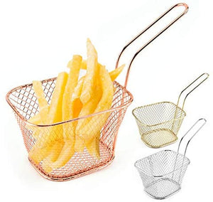 4 Inches Mini French Fry Chip Basket Holder Gold
