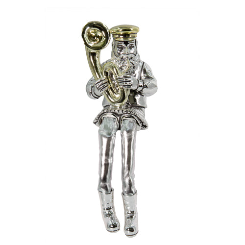 UK43635 Silvered Polyresin Sitting Hassidic Figurine With Cloth Legs 26 Cm- Tuba Player
