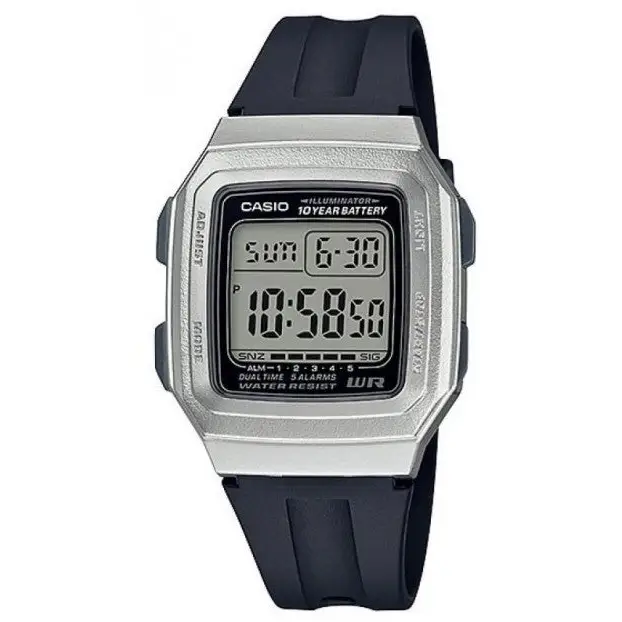 F201wam-7av Casio Digital Watch Black Resin Band 5 Alarms 10 Year Battery