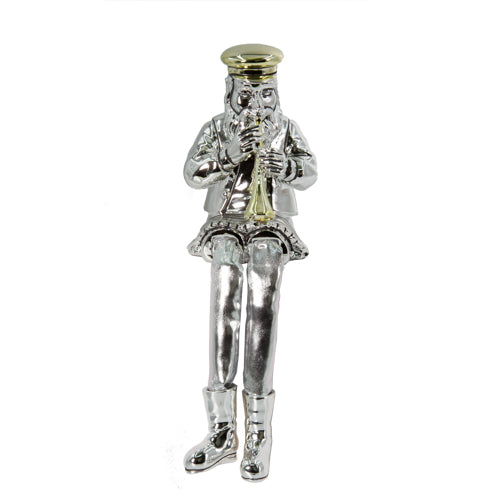 UK43633 Silvered Polyresin Sitting Hassidic Figurine With Cloth Legs 25 Cm- Clarinet Player