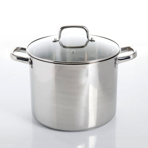 Adenmore 12 Qt SS Stock Pot W/Tempered Glass Lid - Brushed