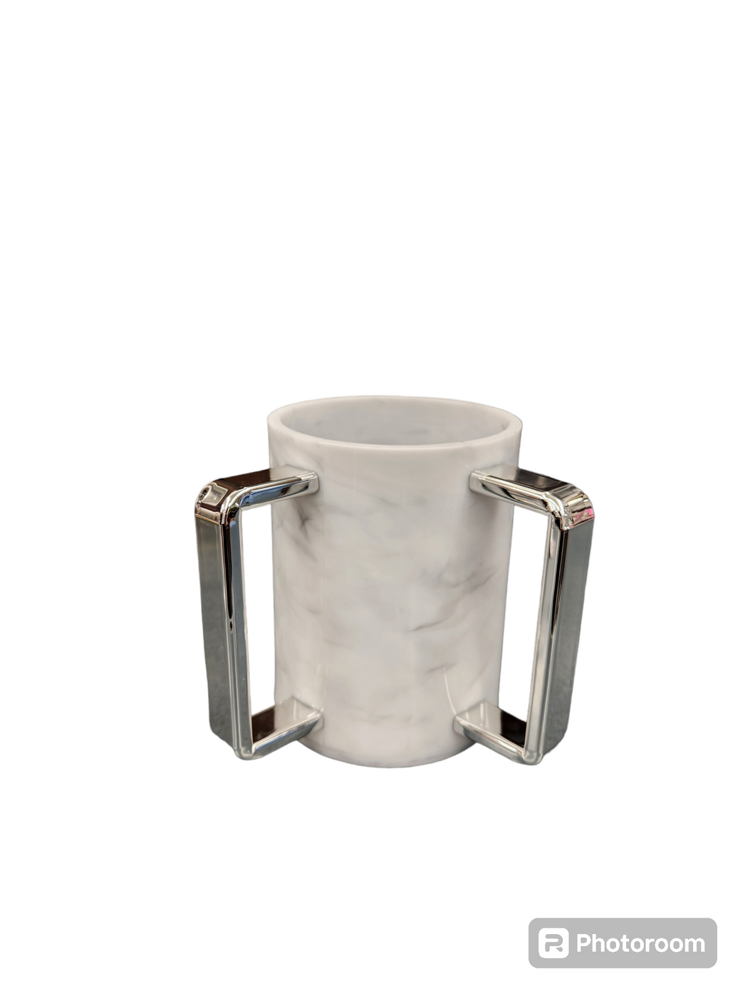 PT-WMWCWGH-02 White Round Marble Wash Cup Silver