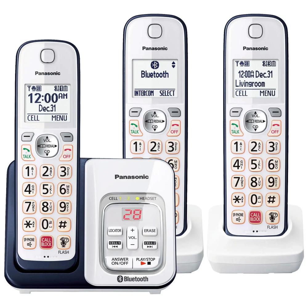 Panasonic Link2Cell DECT 6.0 Expandable Cordless Phone System with Digital Answering System (KX-TGD863A) - White/Navy Blue