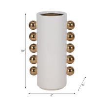 Load image into Gallery viewer, 19076-03 Cer, 10&quot; Vase W/ Side Knobs, White/gold
