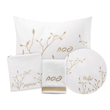 Load image into Gallery viewer, PU-PS-EML-GO PU Leather Pesach Set - Leaf Embroidered Gold
